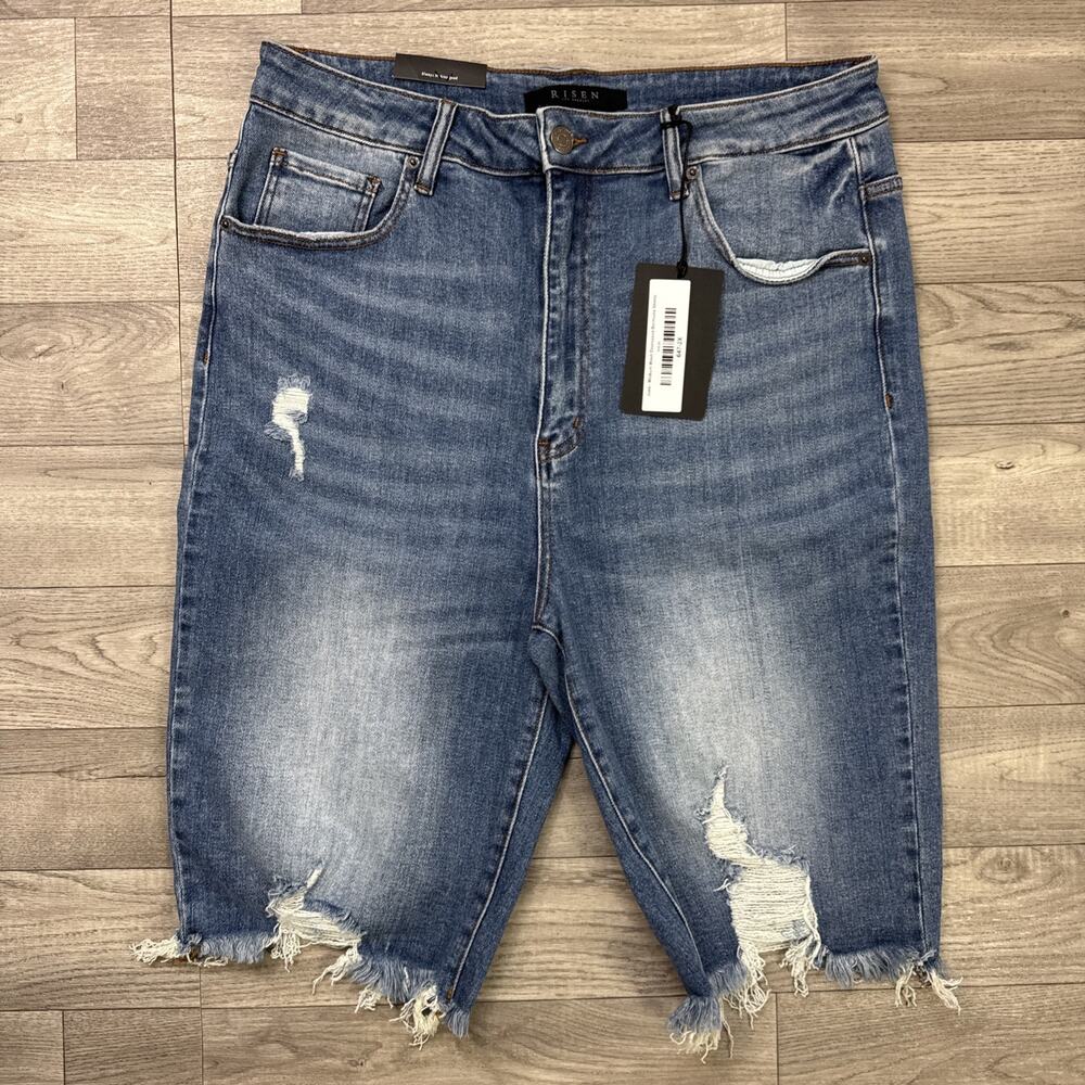 RISEN Bermuda Jean Shorts Distressed Medium Wash sz 2XL